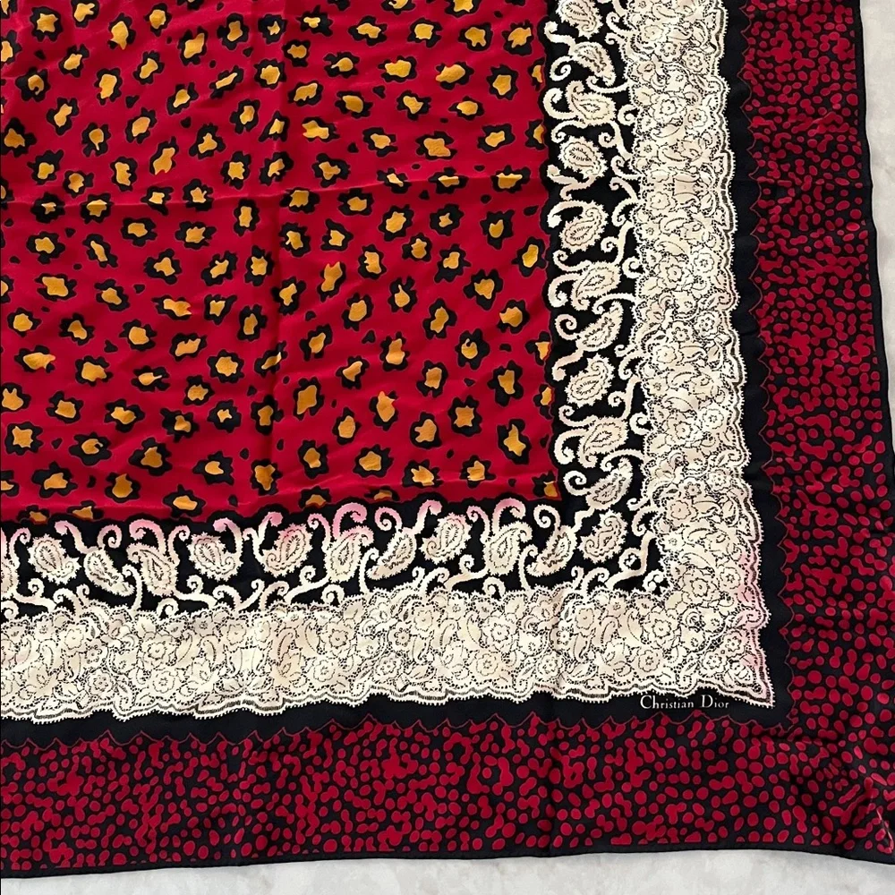 Vintage Christian Dior Silk scarf 34” x 34”leopard and lace pattern luxury